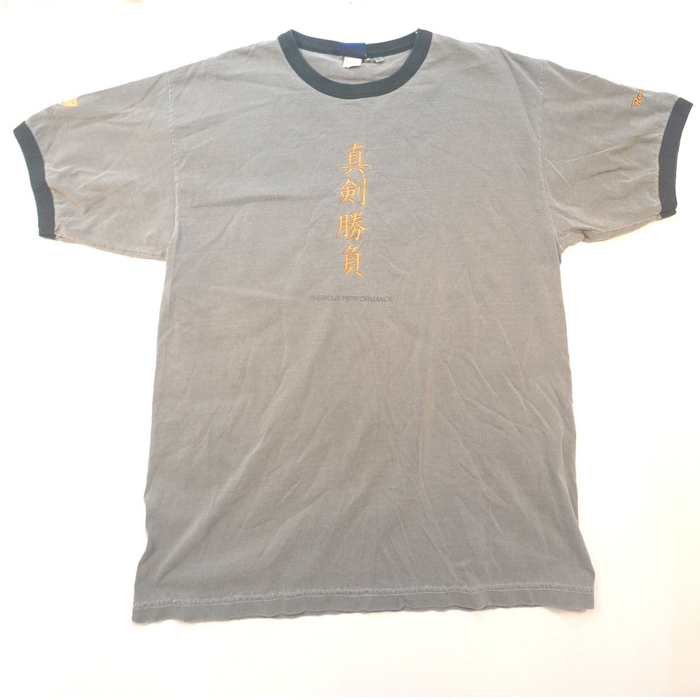 Vintage Mizuno T-Shirt Men's Large 90s Ringer Gray & Black Sports Running Tee